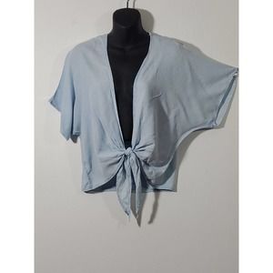 Sim & Sam S/M Style #16365 Light Blue Short Sleeve Tie Front V-Neck